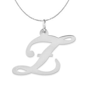 Silver, Ella Collection, LG Fancy Script Initial Z Necklace - 18 In
